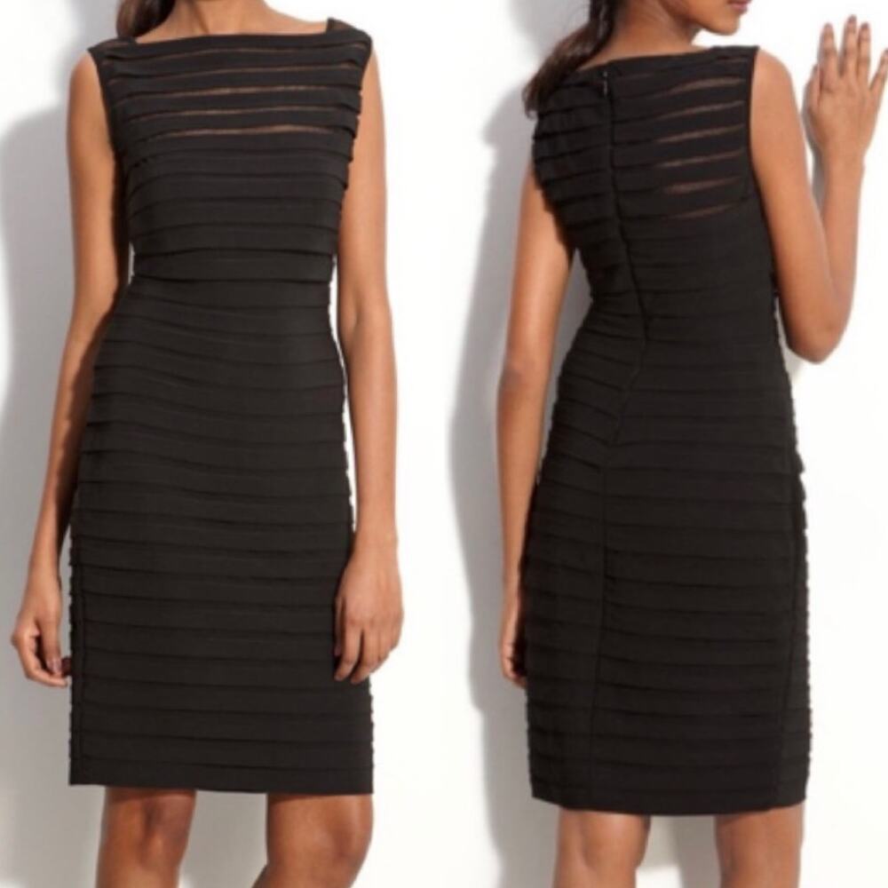 Adrianna Papell NEW Black Shutter Pleat Midi Dress Sleeveless Cocktail Size 10 - Picture 1 of 14